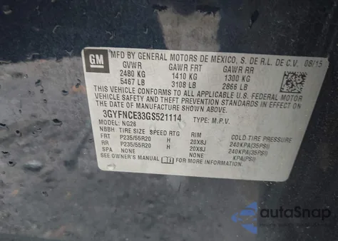 2016 Cadillac Srx Performance Collection from USA, damaged, VIN 3GYFNCE33GS521114